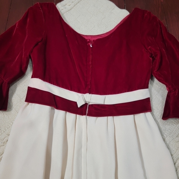 VINTAGE Empire Waist Long Ruffle Sleeve Velvet Top Dress size 2/4 Burgundy Ivory - Picture 10 of 15